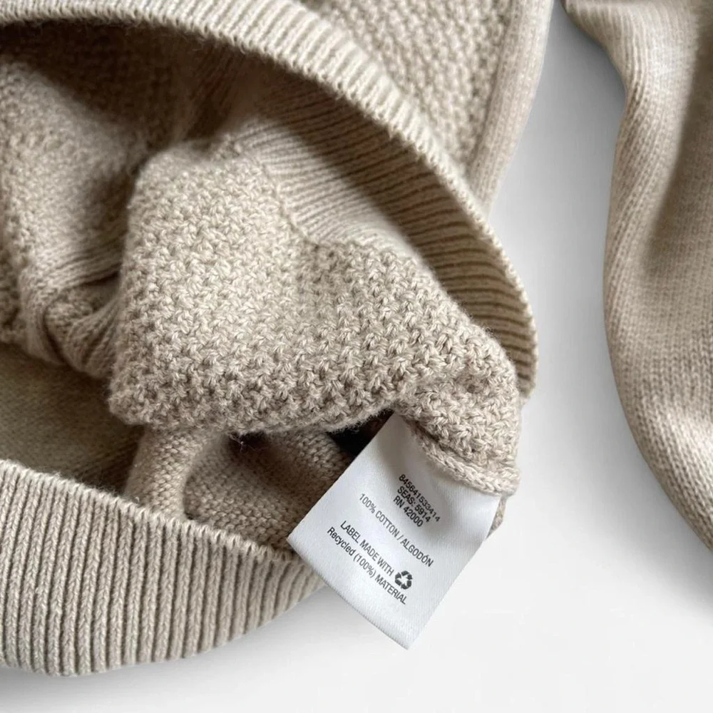 David Taylor Tan Cotton Cable Knit Fisherman Style Pullover Crewneck Sweater XL